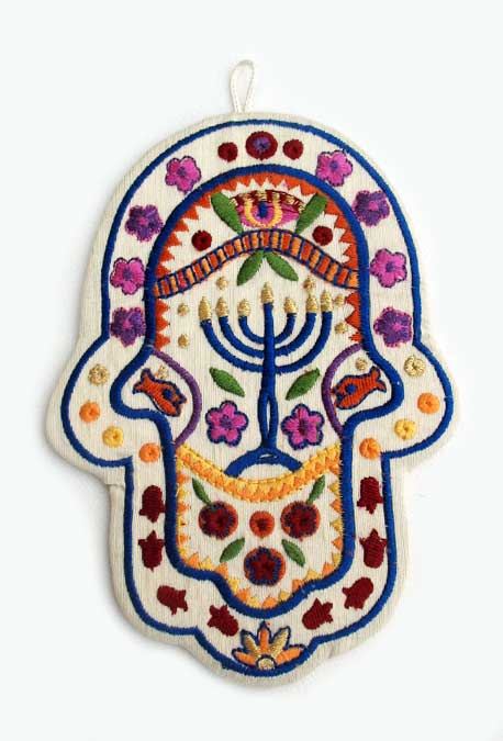 Embroidered Hamsa Decor Menorah