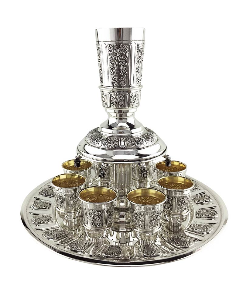 Filigree Wine Fountain 6 Cups Sterling Silver