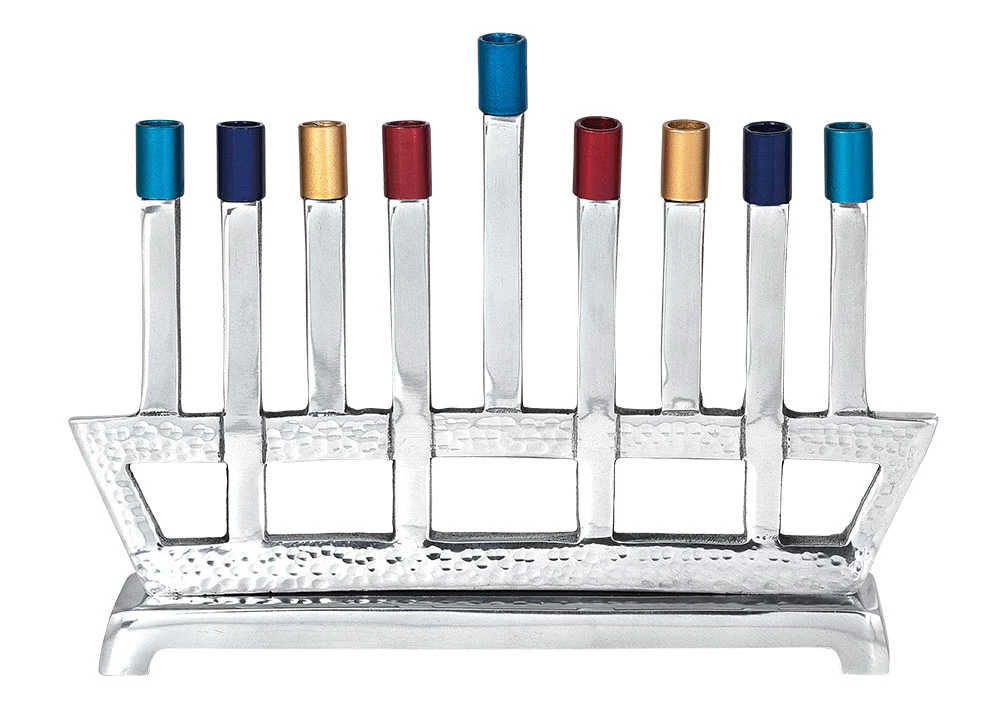 Ark Inspired Aluminum menorah with Bright Caps