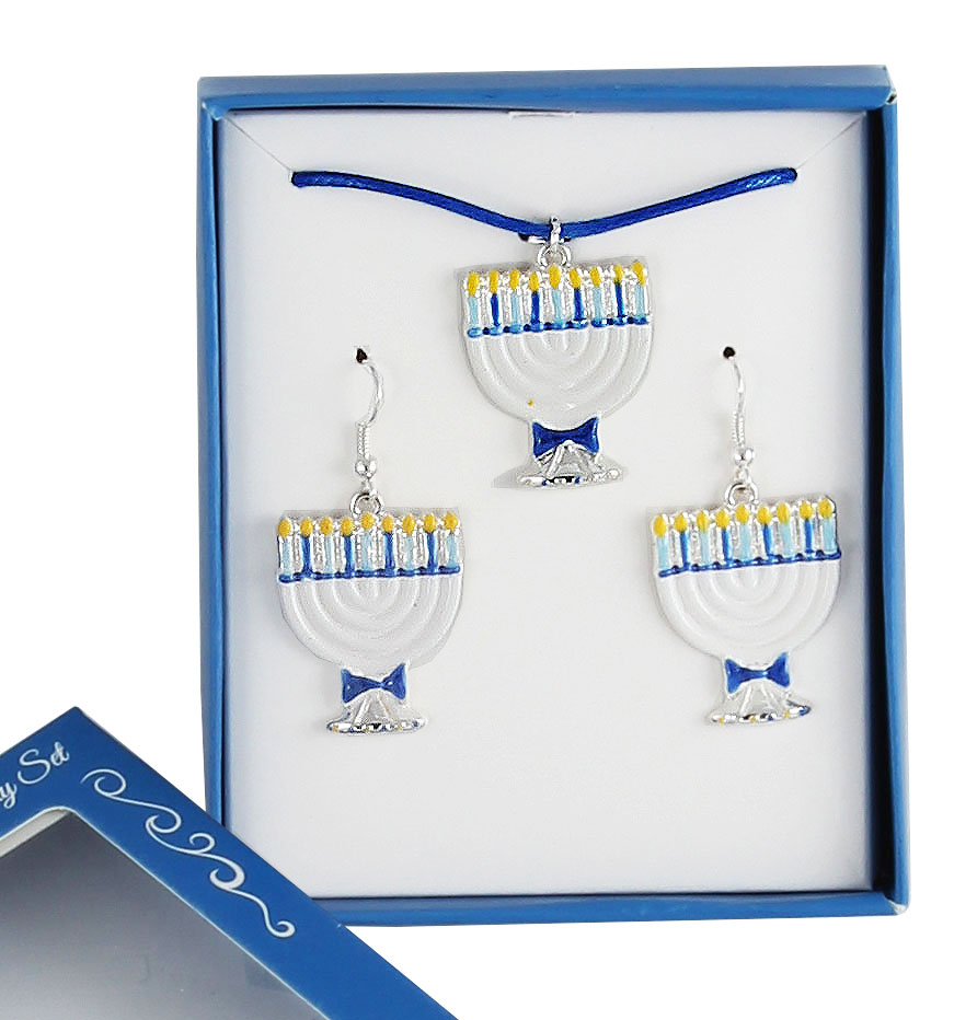 Menorah Jewelry Set - Earrings and Necklace Gift Boxed