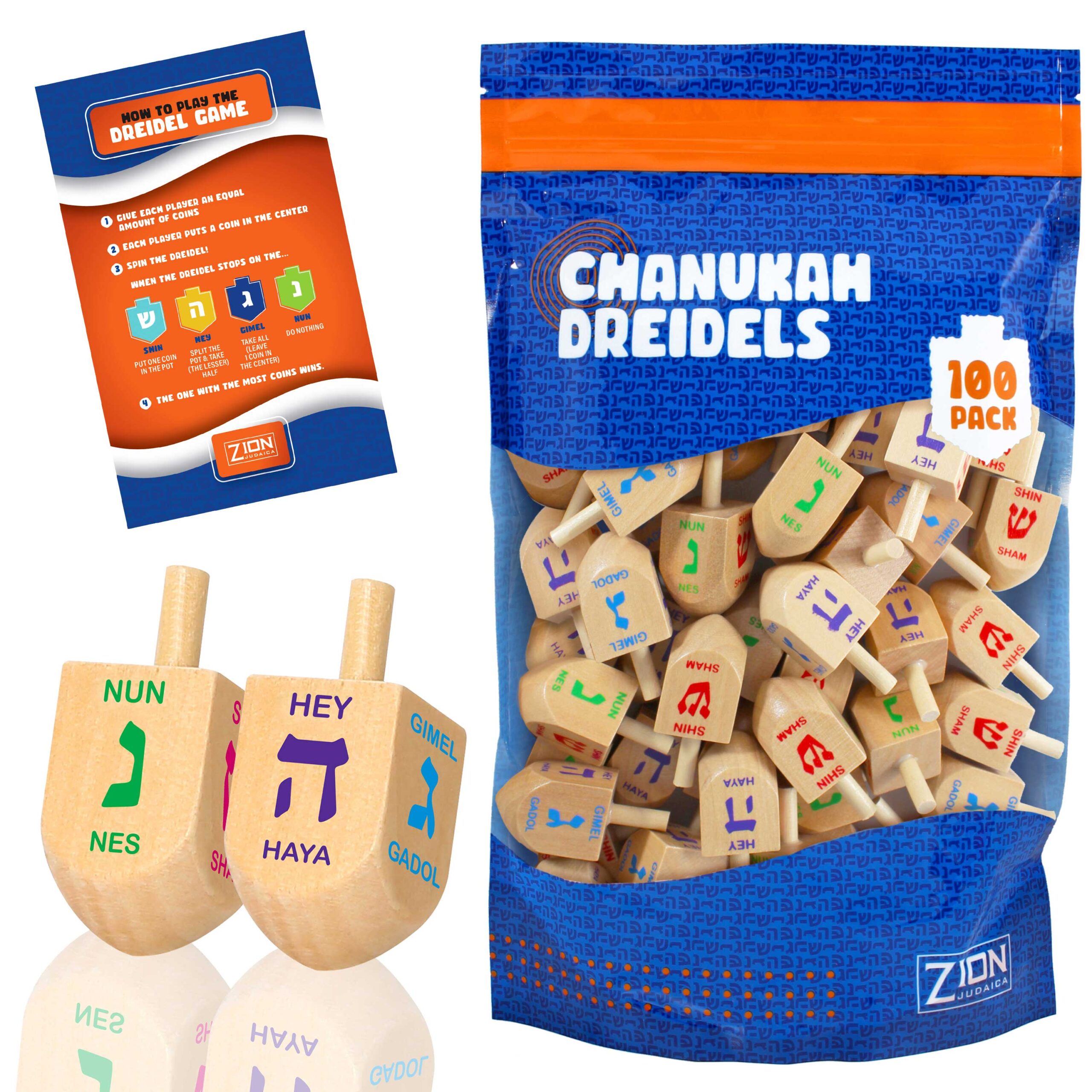100 Pack Natural Wood Dreidels - ZipLock Bag