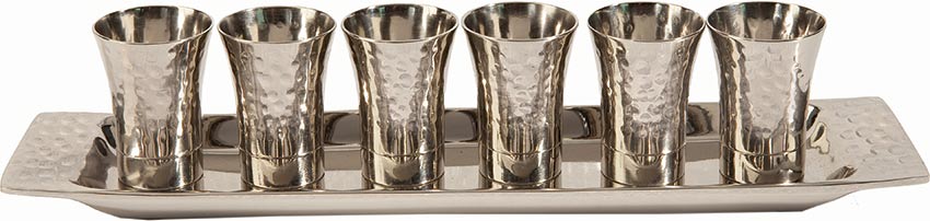 Kiddush Cups Cordial Set By Emanuel Hammered with Color