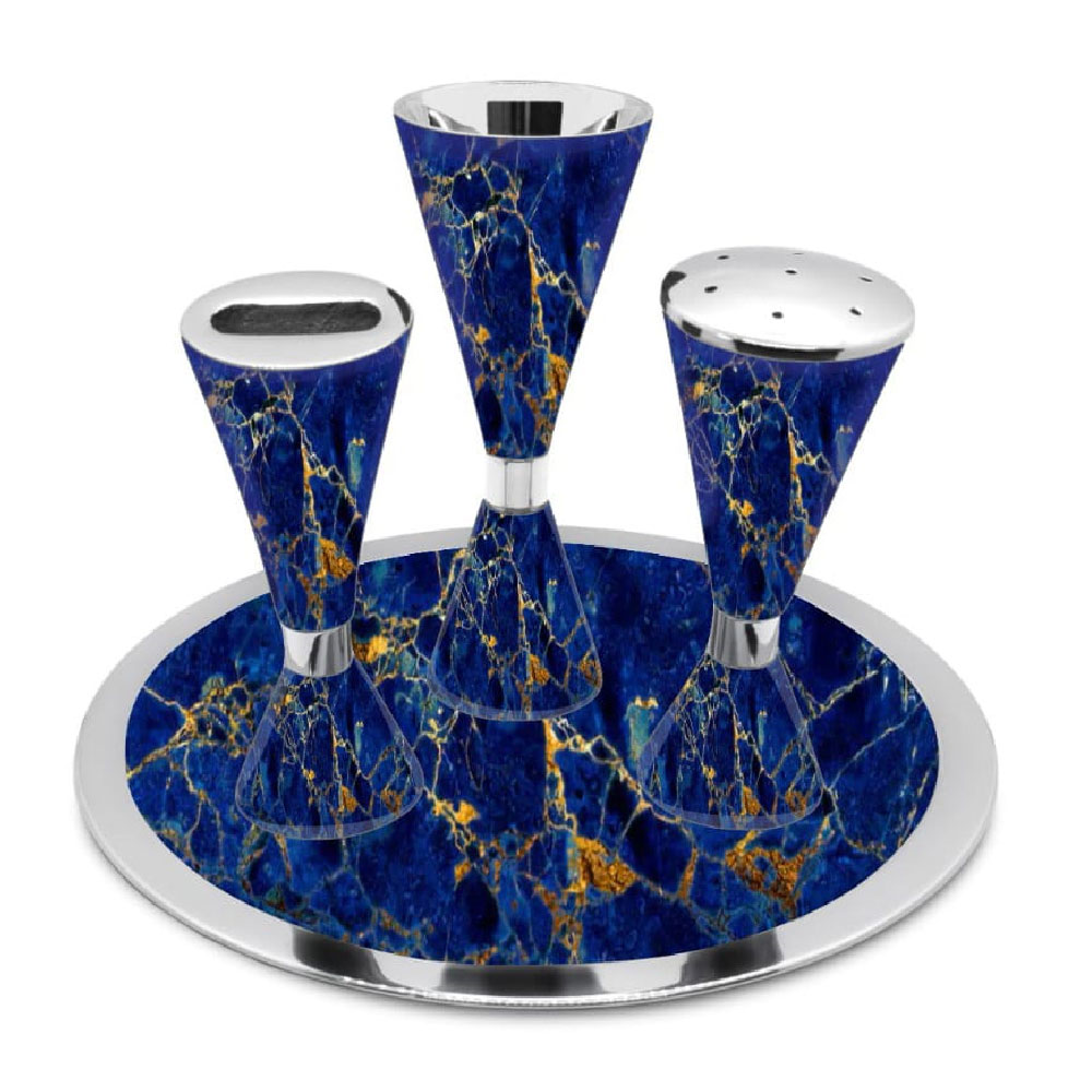 Aluminum Havdallah Set with A contemporary Pattern - Blue
