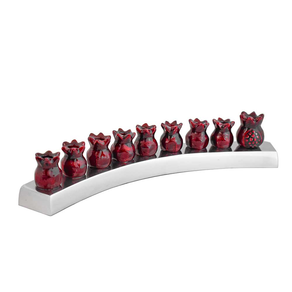 Nickel Plated & Enamel Designer Pomegranate Menorah - Zion Judaica