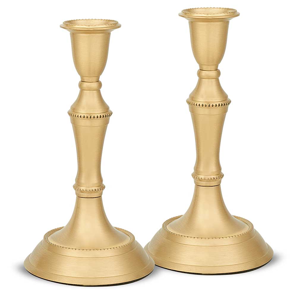 Traditional Aluminum Candlestick Set with Brass Finish