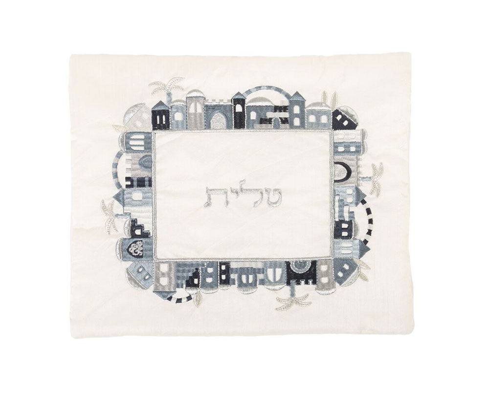 Tallit- Embroidered Jerusalem in Black - Image 2