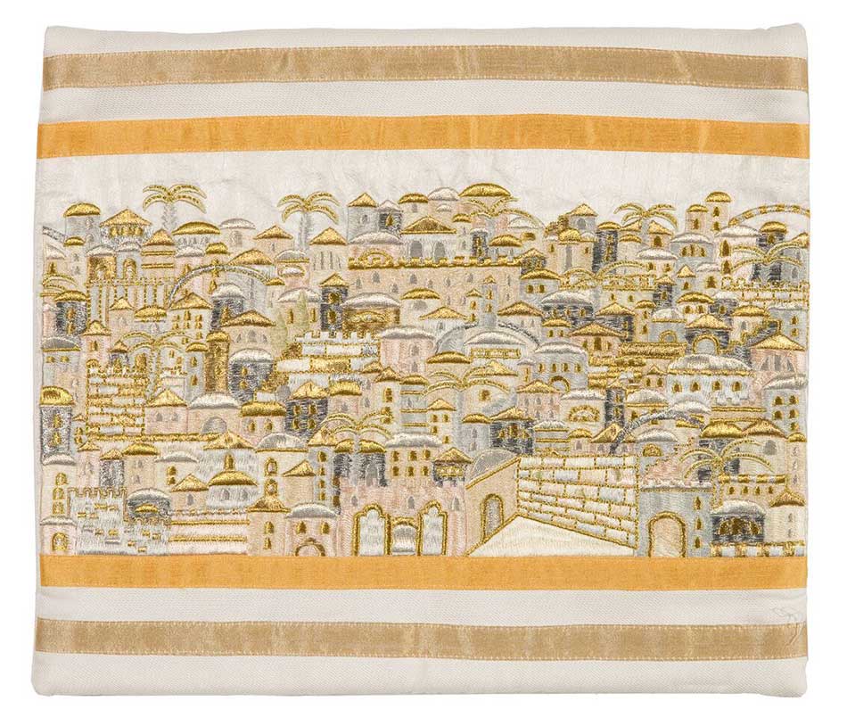 Emanuel Full Embroidered Jerusalem Tallit Bag-- Gold