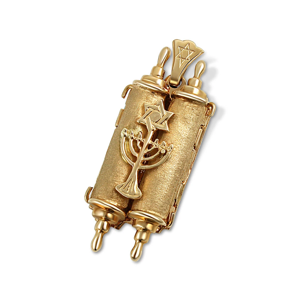 14K Gold Torah Pendant - 10 Commandments