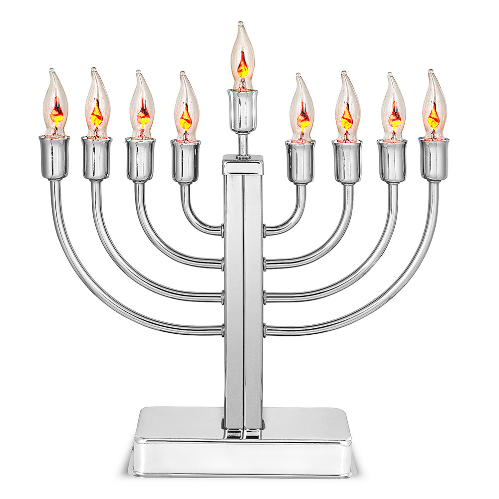 Silverplated Electric Menorah with Flickering Bulbs