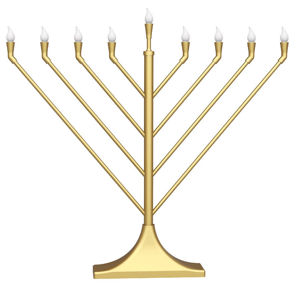 23'' Large RAMBAM Display LED Electric Menorah with Flame Shaped Bulbs - Satin Gold