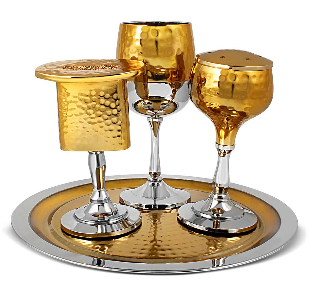 Hammered Metal Havdallah Set - Gold