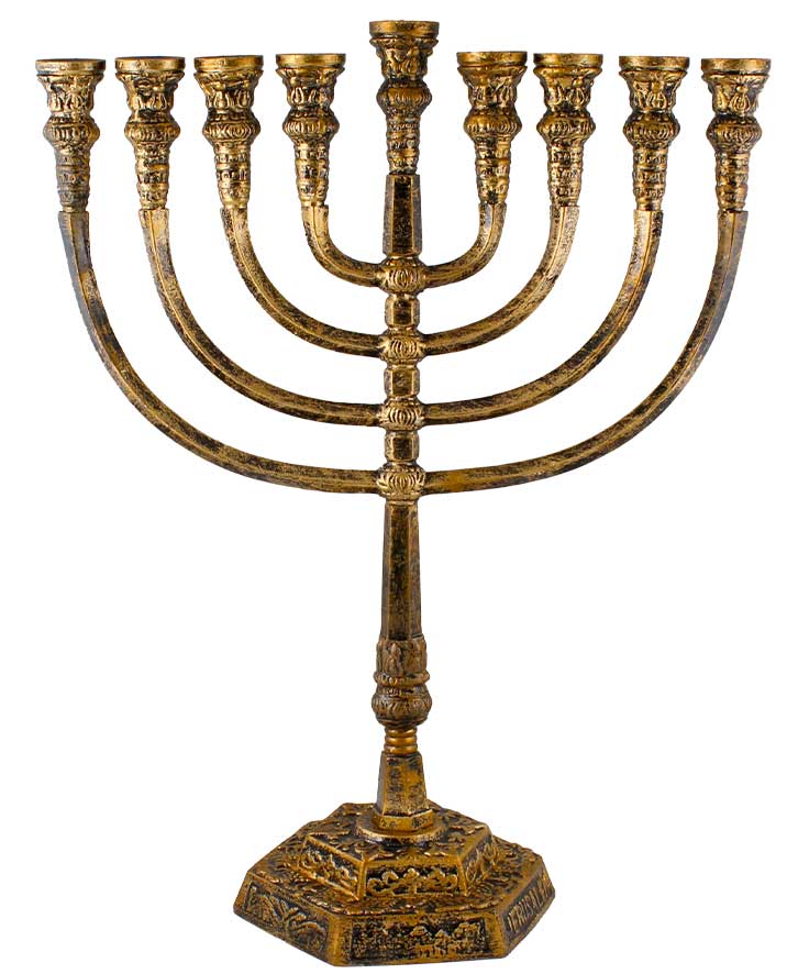 Large Traditional Temple Style Menorah uses Candles or Oil – Rustic Gold
